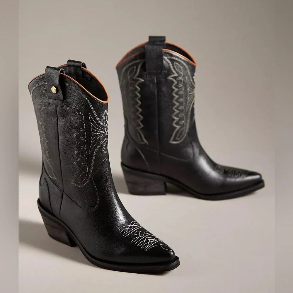Size 9 ONLY! Anthropologie Black Stivali Unstoppable Cowboy Boot NEW IN BOX - Picture 5 of 8